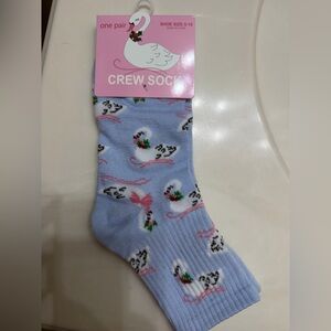 Blue Swan Pattern Crew Socks